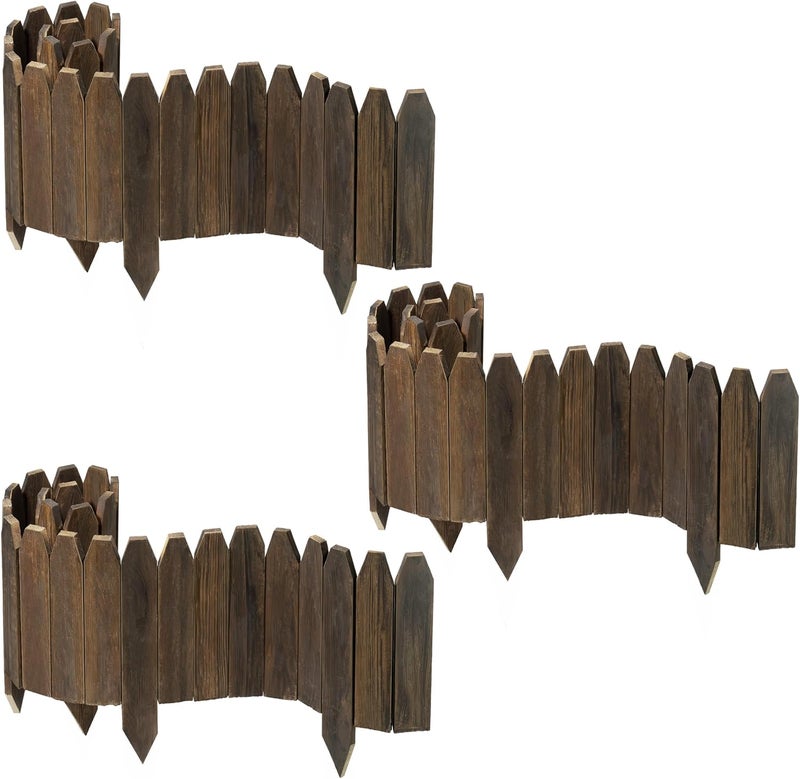 ciAmore Wood Fence Border for Garden Beds – 9.8" H x 47" L Wooden Landscape Edging Panels, Rustic Decorative Outdoor Divider for Lawn, Path, and Yard Design (3-Pack, Covers 11.75 Ft) - Image 1